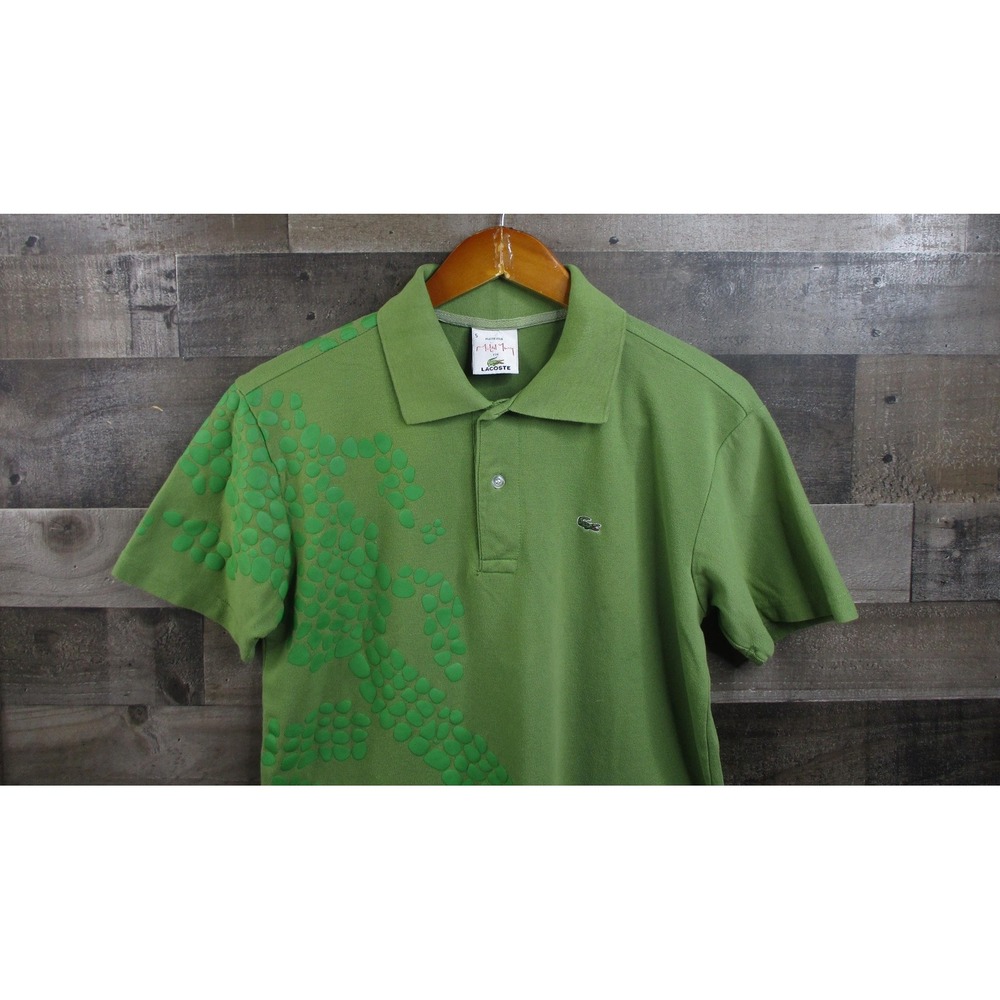 Lacoste Plastic Polo Shirt Mens Large Green Michael Young Alligator Graphic